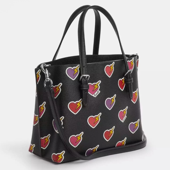 Coach Mollie Tote Bag 25 With Heart Bolt Print - Picture 3 of 13